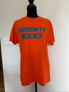 Orange Graphic Tee - "Virginity Rocks"